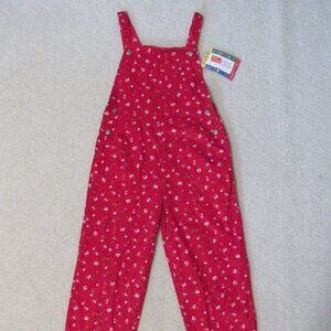 McKIDS GIRL'S SIZE 8 RED CORDUROY OVERALLS W/ PINK ROSES PRINT PANTS NWT 1990's